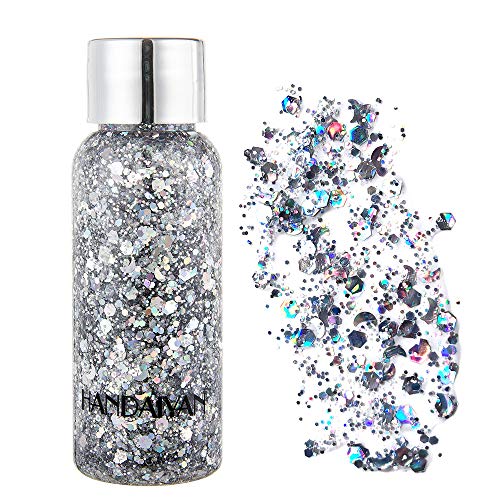 HUANTAITAI Face & Body Glitter Silver Glitter Mermaid Sequins Chunky Glitter ...