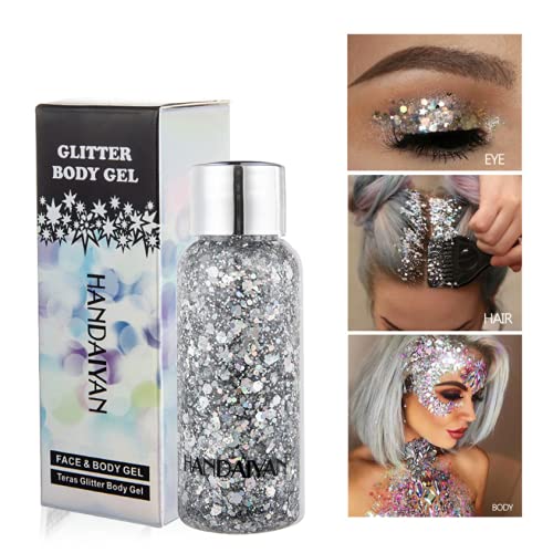 HUANTAITAI Face & Body Glitter Silver Glitter Mermaid Sequins Chunky Glitter ...