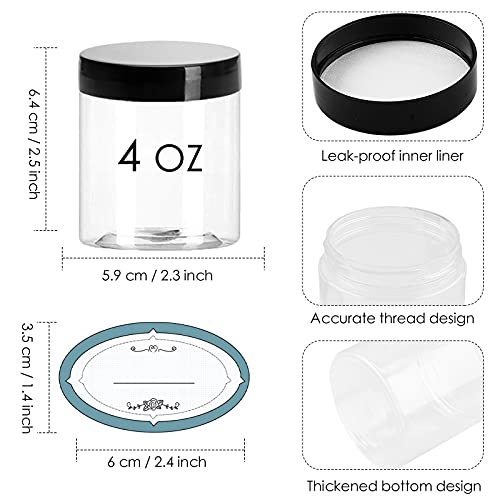 24 Pack 4 Oz Plastic Jars with Lids and Lables Clear Plastic Slime Containers...