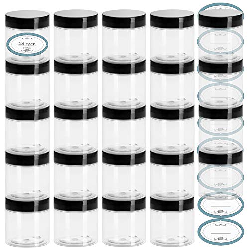 24 Pack 4 Oz Plastic Jars with Lids and Lables Clear Plastic Slime Containers...