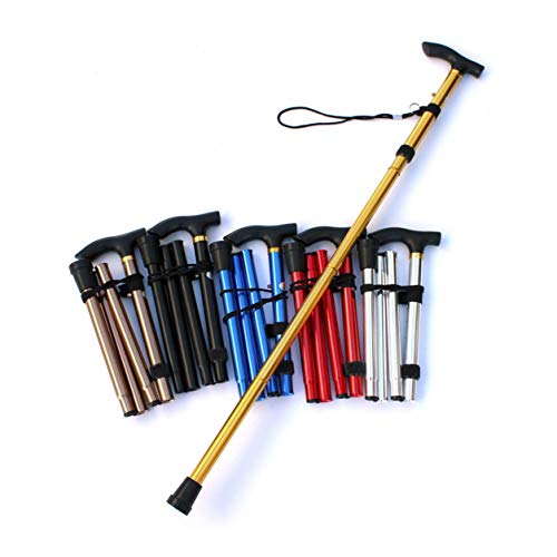 Qewmsg Aluminum Metal Four Sections Walking Stick Easy Adjustable Foldable Co...
