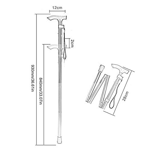 Qewmsg Aluminum Metal Four Sections Walking Stick Easy Adjustable Foldable Co...