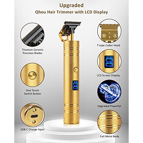Hair Trimmer, Qhou Newest T-Blade Outline Trimmer for Men, Electric Pro Li Co...