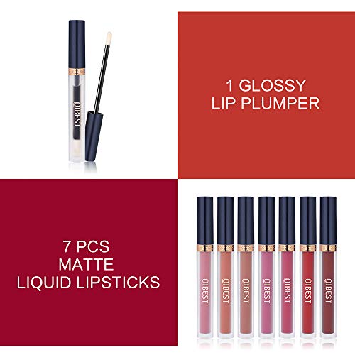 7Pcs Matte Liquid Lipstick + 1Pcs Lip Plumper Makeup Set Kit, Long Lasting Wa...