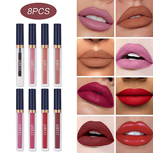 8pcs Matte Liquid Lipstick with Lip Plumper Makeup Set Velvety Long Lasting H...