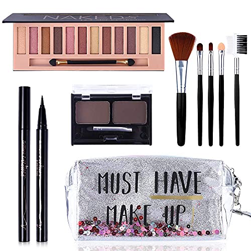 All in One Makeup Kit,12 Colors Nude Shimmer Eyeshadow Palette, Waterproof Bl...