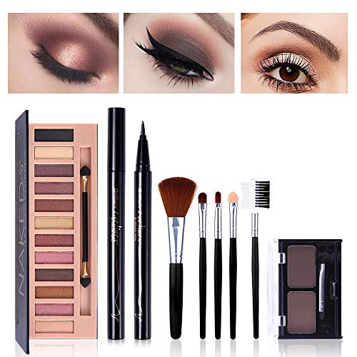 All in One Makeup Kit,12 Colors Nude Shimmer Eyeshadow Palette, Waterproof Bl...