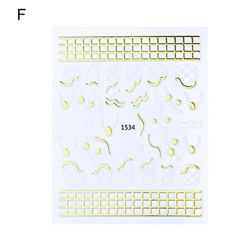 qiguch66 Nail Sticker Golden Color Edge Checkerboard Nail Sticker Easy To App...