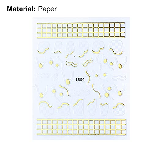 qiguch66 Nail Sticker Golden Color Edge Checkerboard Nail Sticker Easy To App...