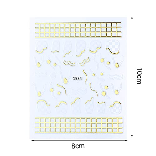 qiguch66 Nail Sticker Golden Color Edge Checkerboard Nail Sticker Easy To App...