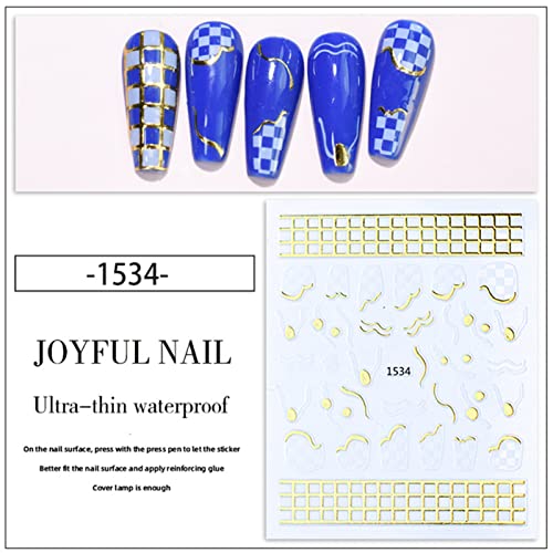 qiguch66 Nail Sticker Golden Color Edge Checkerboard Nail Sticker Easy To App...