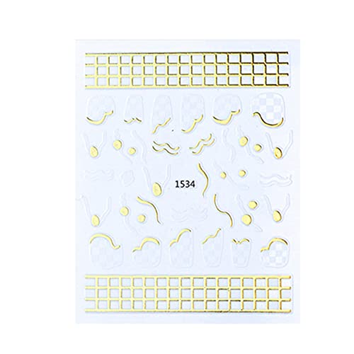 qiguch66 Nail Sticker Golden Color Edge Checkerboard Nail Sticker Easy To App...