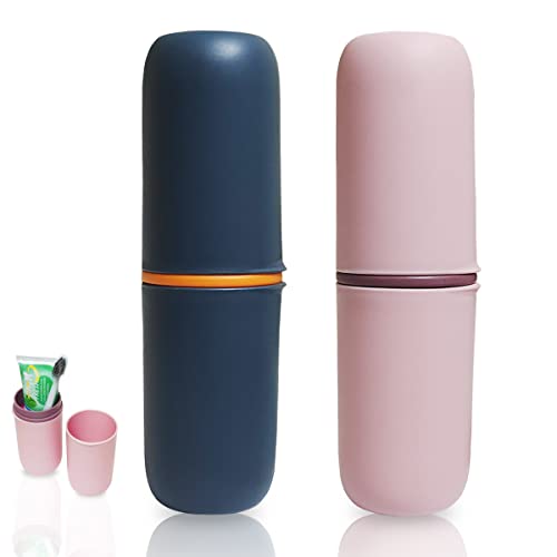 2 Pcs Travel Toothbrush Cover Case, Toothbrush Holder with Cup 7.8 inches Por...