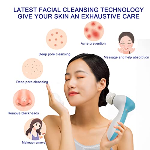 5 in 1 Facial Cleansing Brush Face Scrubber with 5 Heads Electric Gentle exfo...