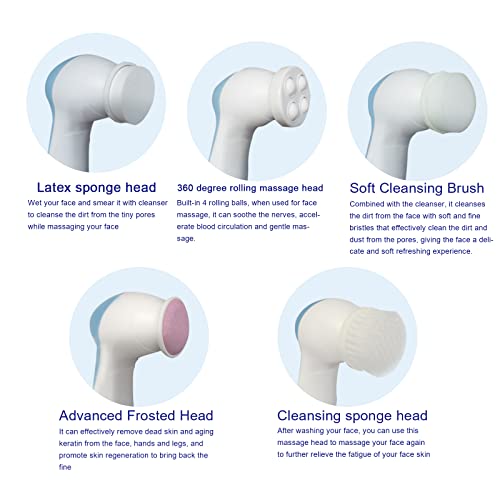 5 in 1 Facial Cleansing Brush Face Scrubber with 5 Heads Electric Gentle exfo...