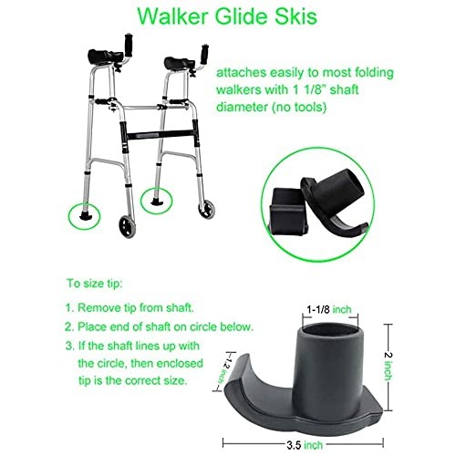 Walker Ski Glides, for1 1/8 Inch Tubes,Pop and Glide Easy Use Walker Skis, He...
