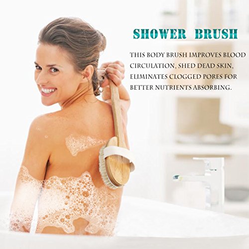 Bath Body Brush & Shower,Dry Skin Brushing with 100% Natural Boar Bristles & ...