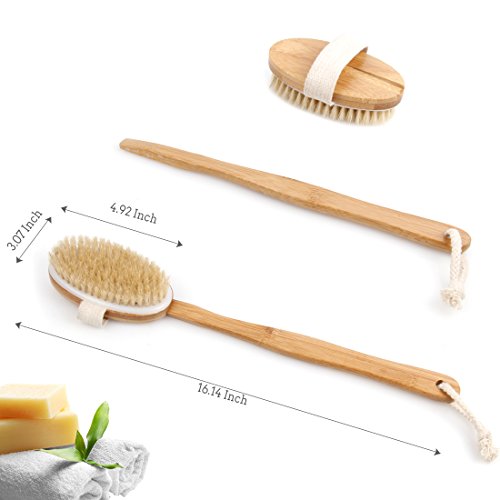 Bath Body Brush & Shower,Dry Skin Brushing with 100% Natural Boar Bristles & ...