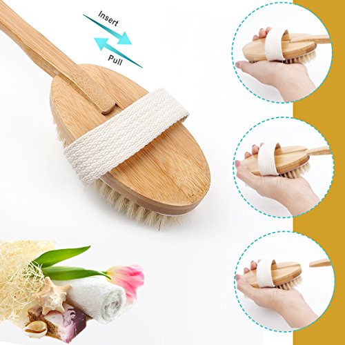 Bath Body Brush & Shower,Dry Skin Brushing with 100% Natural Boar Bristles & ...