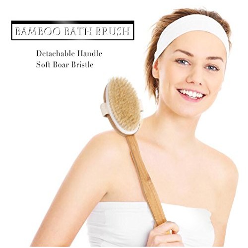 Bath Body Brush & Shower,Dry Skin Brushing with 100% Natural Boar Bristles & ...