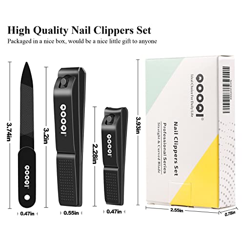 Nail Clippers Set - Ultra Sharp Black Stainless Steel Fingernail & Toenail Cu...