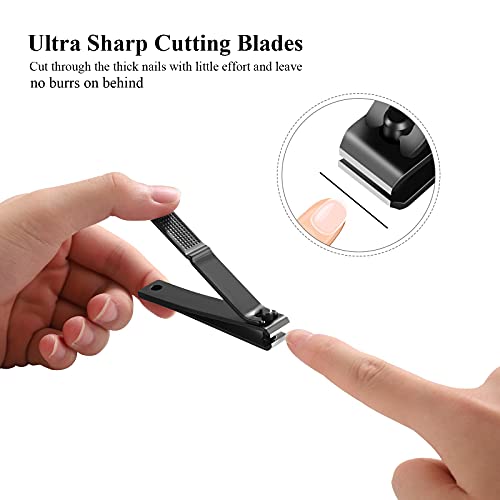Nail Clippers Set - Ultra Sharp Black Stainless Steel Fingernail & Toenail Cu...