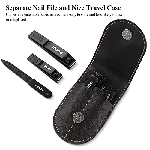 Nail Clippers Set - Ultra Sharp Black Stainless Steel Fingernail & Toenail Cu...