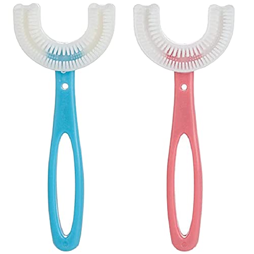 2 Pcs Kids U- Shaped Toothbrush, QPEY Soft Silicone Brush Rounded Kids U Shap...