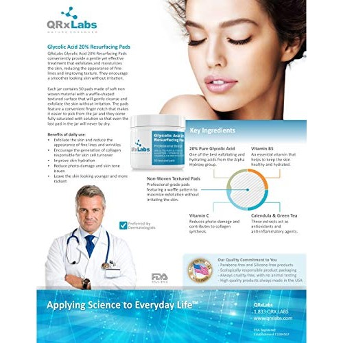 Glycolic Acid 20% Resurfacing Pads for Face & Body with Vitamins B5, C & E, G...