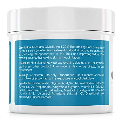 Glycolic Acid 20% Resurfacing Pads for Face & Body with Vitamins B5, C & E, G...