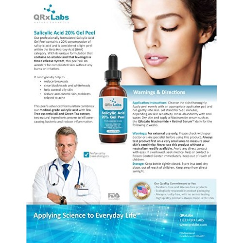 Salicylic Acid 20% Gel Peel - Alcohol-Free Formula with Tee Tree Oil and Gree...