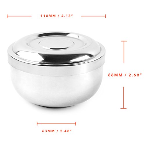 QSHAVE Stainless Steel Shaving Bowl with Lid 4 Inch Diameter Large Deep Size ...