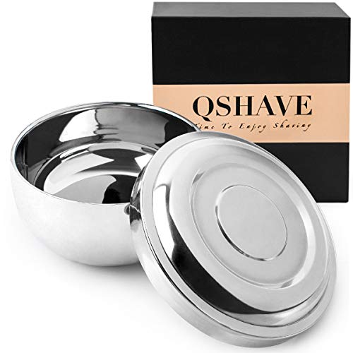 QSHAVE Stainless Steel Shaving Bowl with Lid 4 Inch Diameter Large Deep Size ...