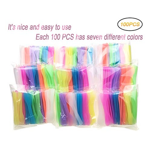 QsQueen 100 PCS Cosmetic Spatula for Makeup Face Mask Plastic Spoon Disposabl...