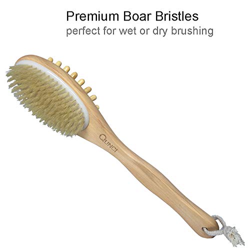 2PCS QUNCI Premium Dry Brushing Body Brush Set- Natural Boar Bristle Long Han...