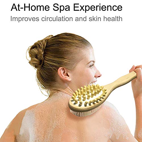 2PCS QUNCI Premium Dry Brushing Body Brush Set- Natural Boar Bristle Long Han...