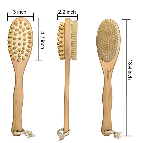 2PCS QUNCI Premium Dry Brushing Body Brush Set- Natural Boar Bristle Long Han...