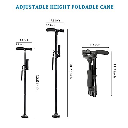 QXCSF Folding Walking Cane, 2 Handle Foldable Walking Stick Adjustable Height...