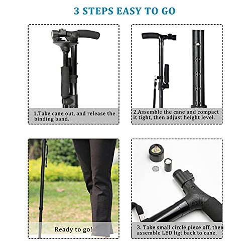 QXCSF Folding Walking Cane, 2 Handle Foldable Walking Stick Adjustable Height...