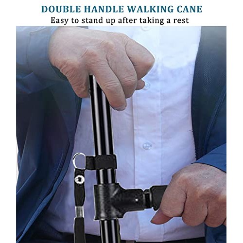 QXCSF Folding Walking Cane, 2 Handle Foldable Walking Stick Adjustable Height...