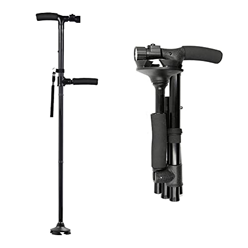 QXCSF Folding Walking Cane, 2 Handle Foldable Walking Stick Adjustable Height...