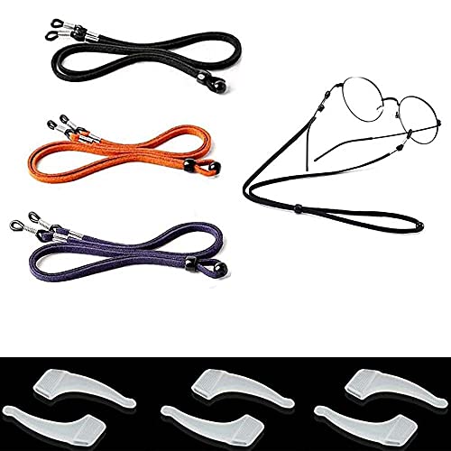 3PCS Premium Leather Eyeglass Straps and 3Pairs Clear Anti-Slip Eyeglass Ear ...