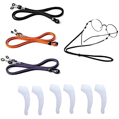 3PCS Premium Leather Eyeglass Straps and 3Pairs Clear Anti-Slip Eyeglass Ear ...