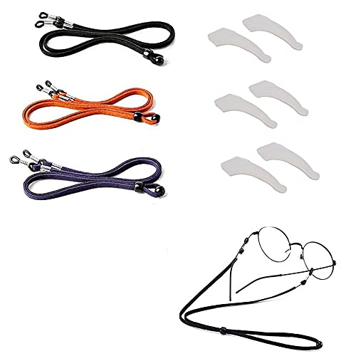 3PCS Premium Leather Eyeglass Straps and 3Pairs Clear Anti-Slip Eyeglass Ear ...