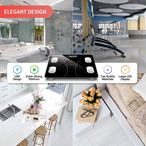 Bluetooth Body Fat Scale, Smart Wireless BMI Bathroom Weight Scale Body Compo...