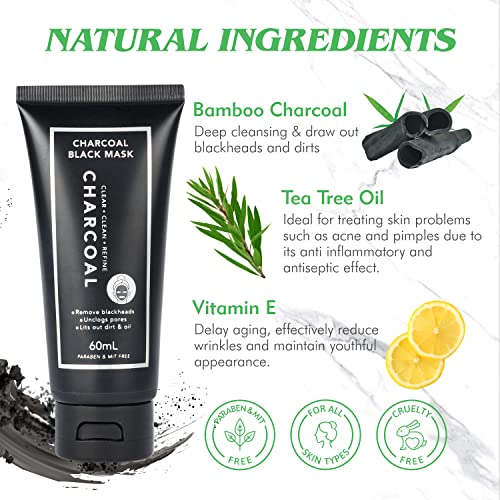 Blackhead Remover Mask - Activated Charcoal Peel Off Mask with Brush - for Al...