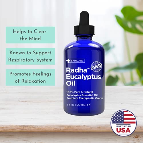 Radha Beauty Eucalyptus Essential Oil 4 oz - 100% Pure & Therapeutic Grade, S...