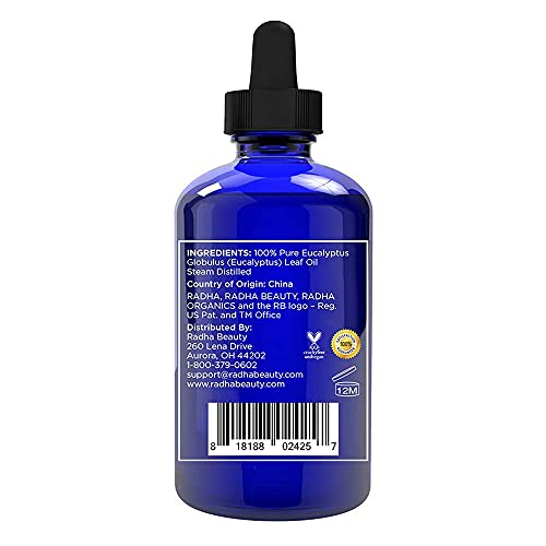 Radha Beauty Eucalyptus Essential Oil 4 oz - 100% Pure & Therapeutic Grade, S...