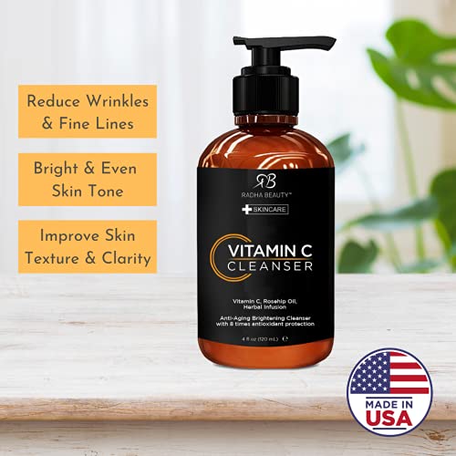 Radha Beauty Vitamin C Facial Cleanser, 4 fl. oz - Clear Pores on Oily, Dry &...