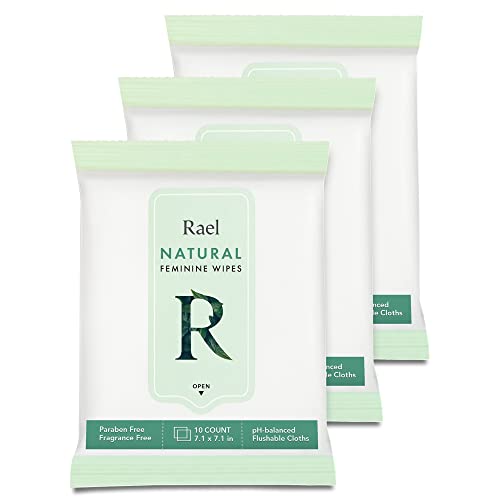 Rael Flushable Feminine pH Wipes - Travel Size, All Skin Types, Paraben Free,...